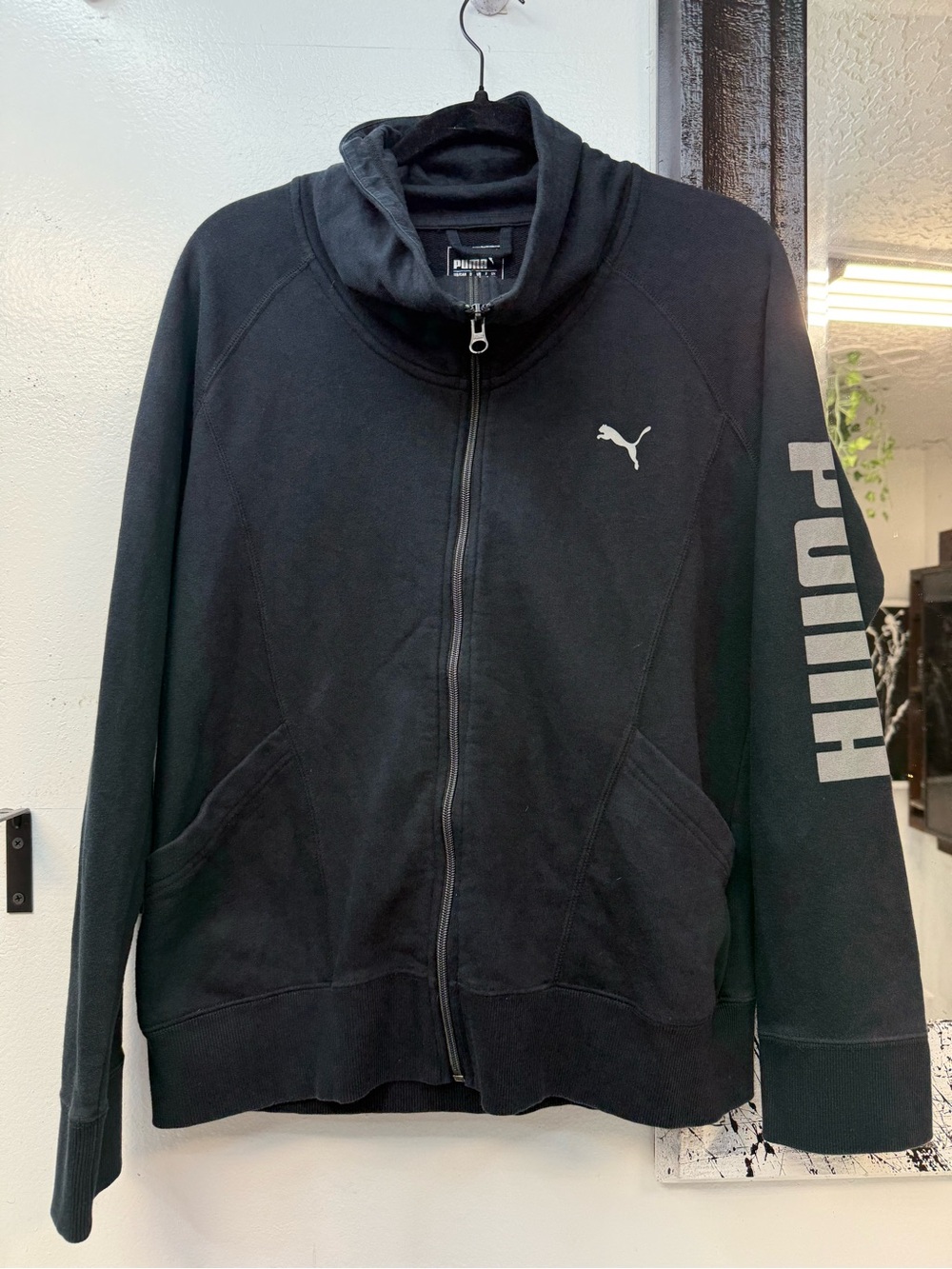 Puma Black Athletic Zip-Up Hoodie with Logo Sleeve - Picture 2 of 5